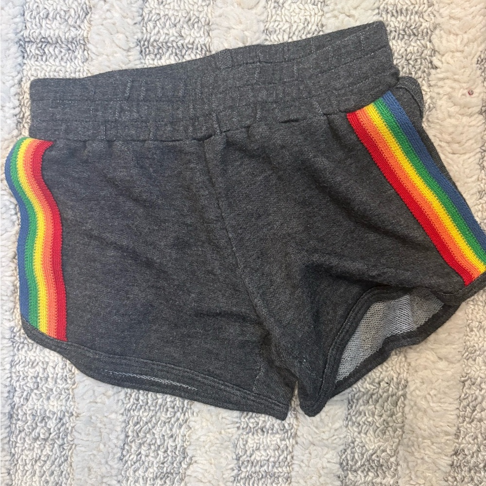 Tiny Whales Gray Shorts with Rainbow Side Stripes